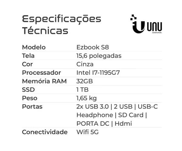 Notebook Unu Ezbook S8 Intel I7 32gb Ram  1tb Ssd Windows 11