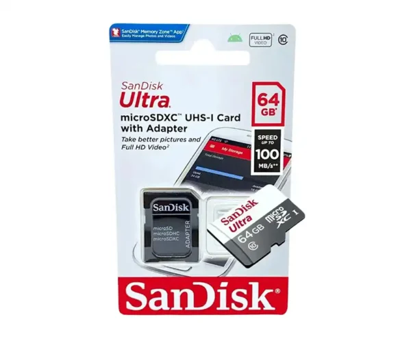 Cartão De Memória Sandisk Micro Sd 64gb Classe 10 Alta Velocidade 100mbs P/ Celular Câmera Drone Console