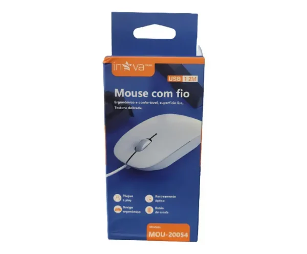 Mouse ergonomico branco com fio inova optico Unu Computers Mouse óptico ergonômico 3 botões com fio branco Inova MOU-20054