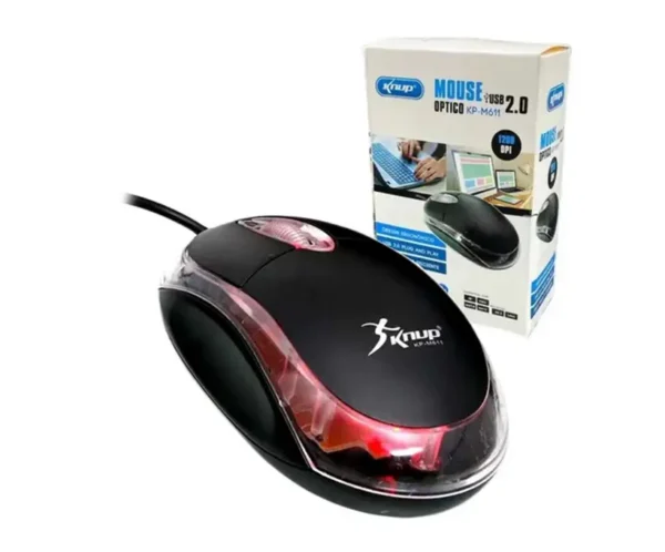Mouse ergonômico preto com fio para computador - Knup Kp-m611