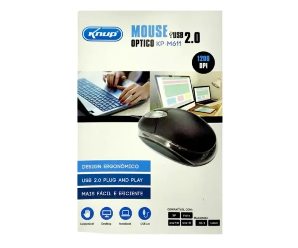 Mouse ergonômico preto com fio para computador - Knup Kp-m611
